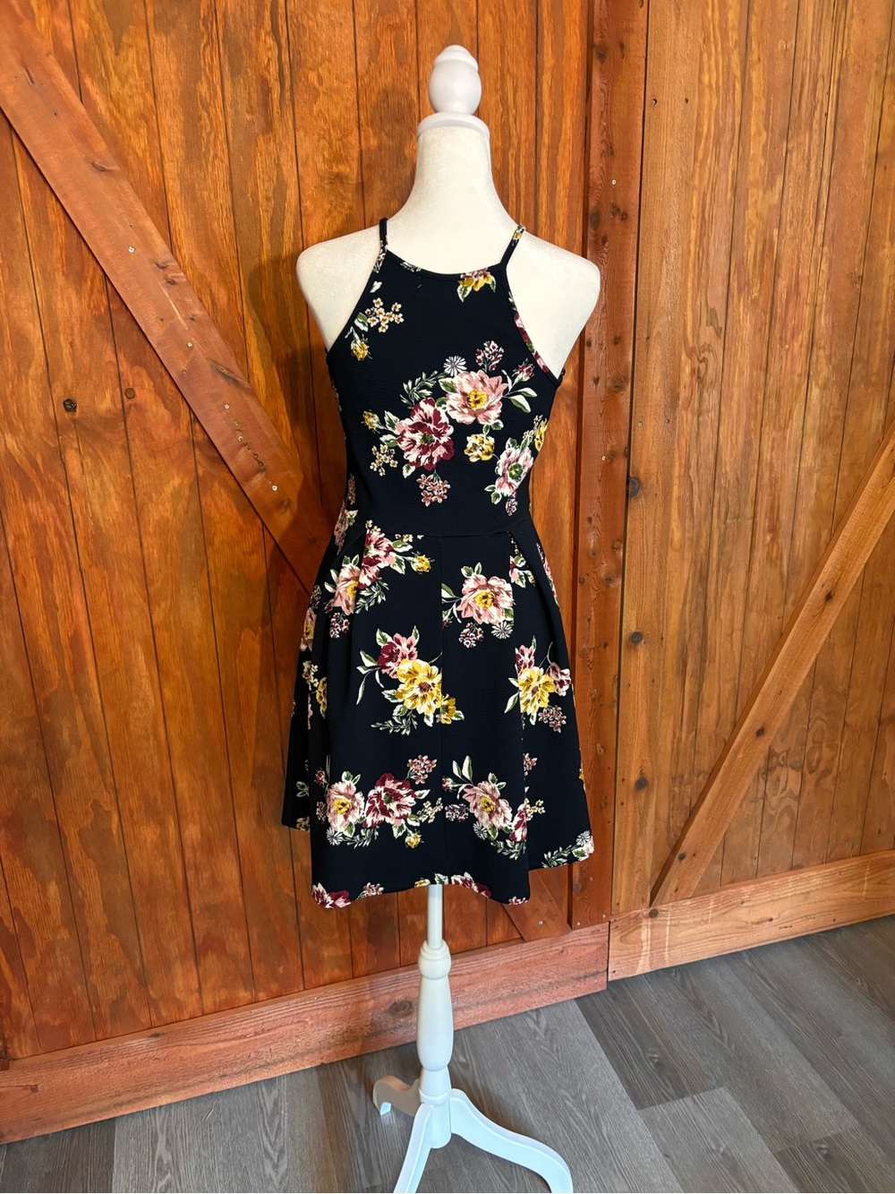 Monteau Black Floral Halter Mini Dress